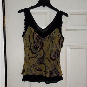 BCBGMaxAzria Black and Gold Swirl Blouse